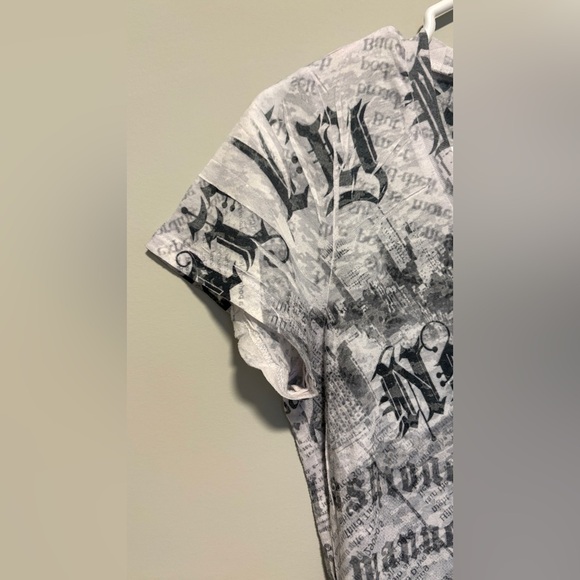 Kismet Women's Size Large V-Neck Short‎ Sleeve New York Graphic Semi Sheer Y2K - Picture 5 of 9